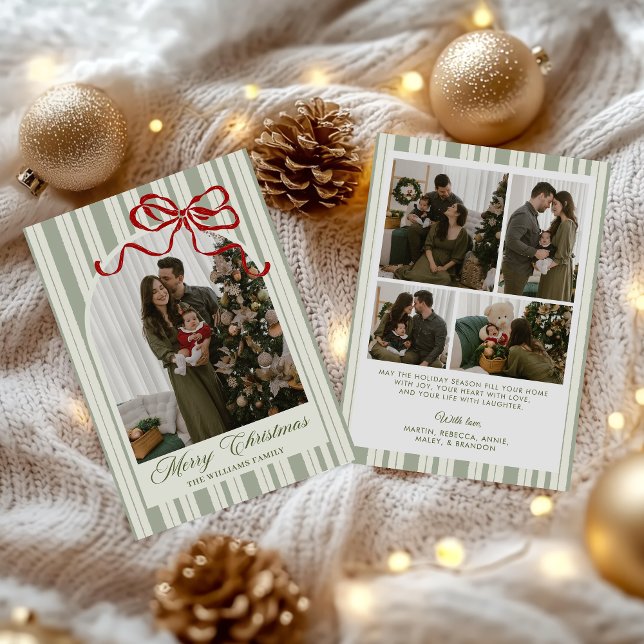  Bow Stripe Family Photo Christmas Holiday Card (Creator Uploaded)