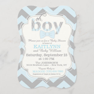 Bow-tie and Chevron Print Boy Baby Shower Invite