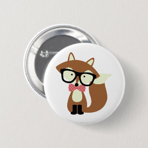 Bow Tie and Glasses Hipster Brown Fox 6 Cm Round Badge