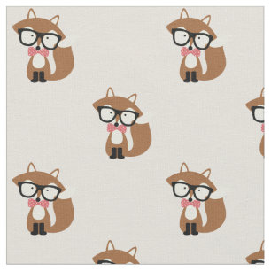 Bow Tie and Glasses Hipster Brown Fox Fabric