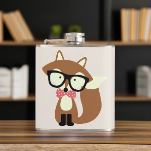 Bow Tie and Glasses Hipster Brown Fox Hip Flask