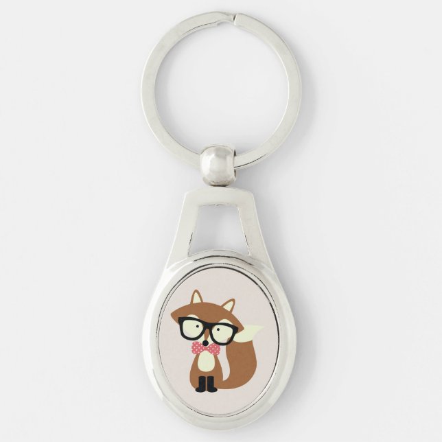 Bow Tie and Glasses Hipster Brown Fox Key Ring (Front)