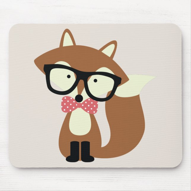 Bow Tie and Glasses Hipster Brown Fox Mouse Mat (Front)