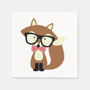 Bow Tie and Glasses Hipster Brown Fox Napkin