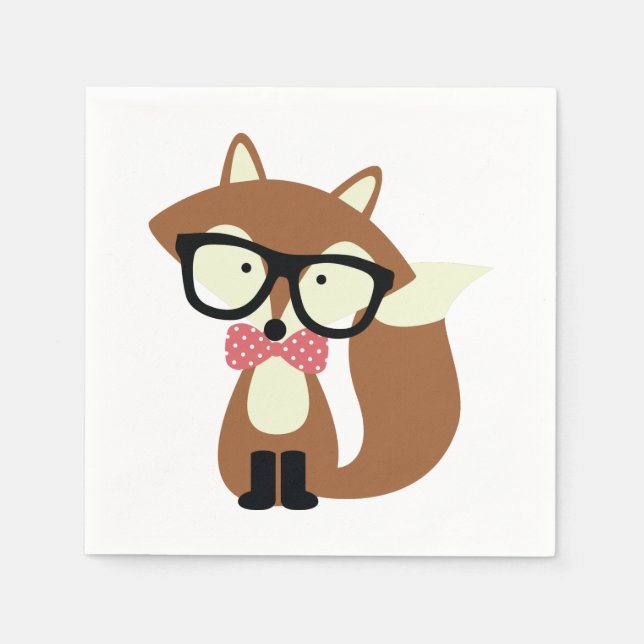 Bow Tie and Glasses Hipster Brown Fox Napkin (Front)