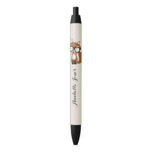Bow Tie and Glasses Hipster Brown Fox Personalised Black Ink Pen