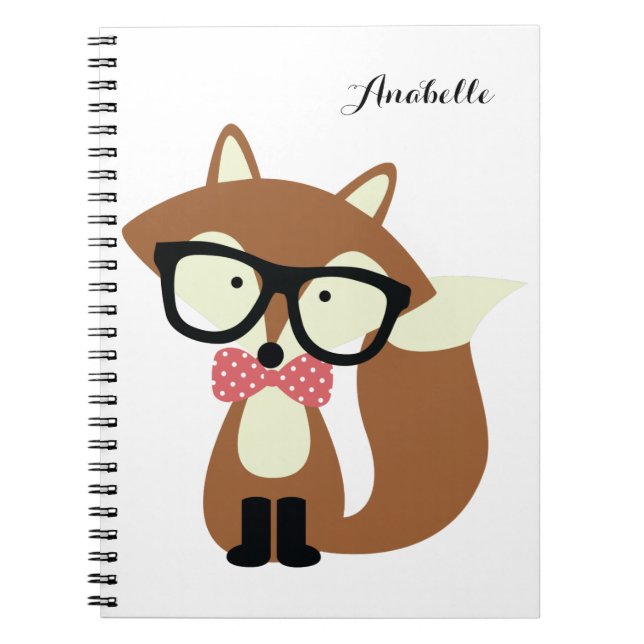 Bow Tie and Glasses Hipster Brown Fox Personalised Notebook (Front)