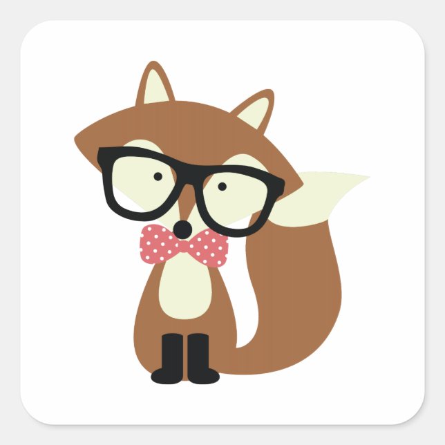 Bow Tie and Glasses Hipster Brown Fox Personalised Square Sticker (Front)