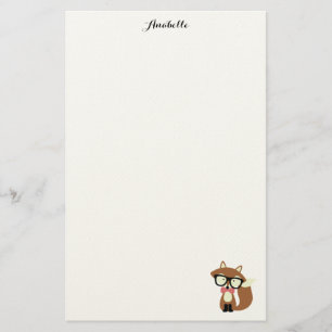 Bow Tie and Glasses Hipster Brown Fox Personalised Stationery
