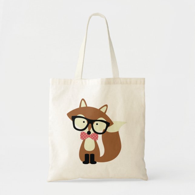 Bow Tie and Glasses Hipster Brown Fox Tote Bag (Front)