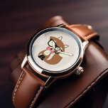 Bow Tie and Glasses Hipster Brown Fox Watch<br><div class="desc">Adorable vector illustration of a cute little brown fox wearing an oversized pair of glasses and red and white polka dot pattern bow tie.Adorable vector illustration of a cute little red fox wearing an oversized pair of glasses.</div>
