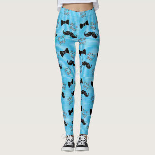 Bow tie and Moustache blue and white Leggings