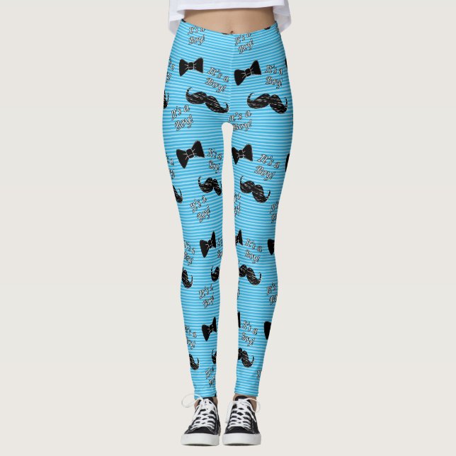 Bow tie and Moustache blue and white Leggings (Front)