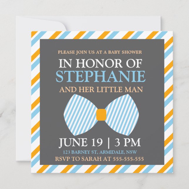 Bow tie baby boy shower invites (Front)