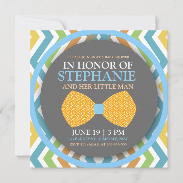 Bow tie baby boy shower invites (Front)