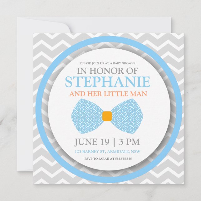 Bow tie baby boy shower invites (Front)