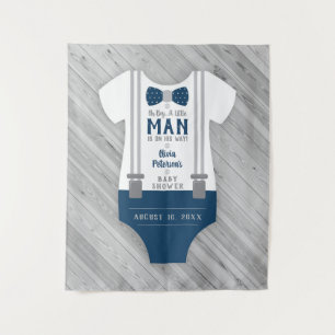 Bow Tie Baby Shower Backdrop, Navy, Aqua Tapestry