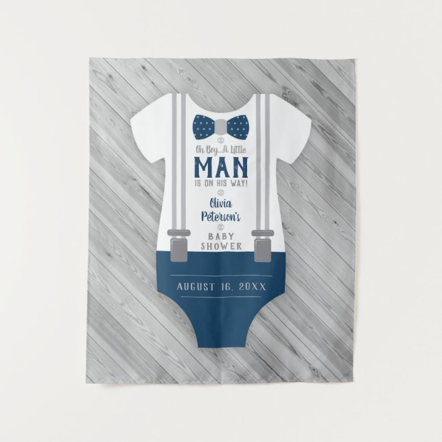 Bow Tie Baby Shower Backdrop, Navy, Aqua Tapestry (Front)