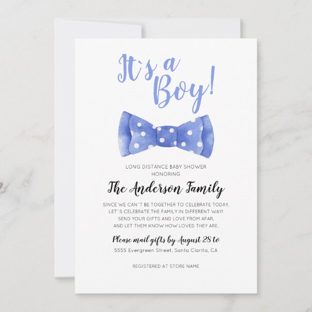 Bow Tie Baby Shower By Mail Long Distance Invitation (Front)