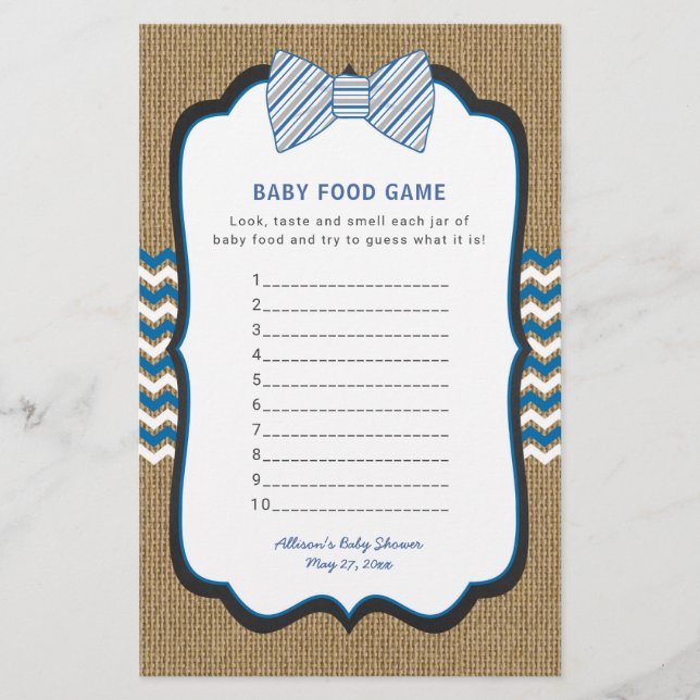 Bow Tie Baby Shower Game who knows mum, baby food Flyer (Front)