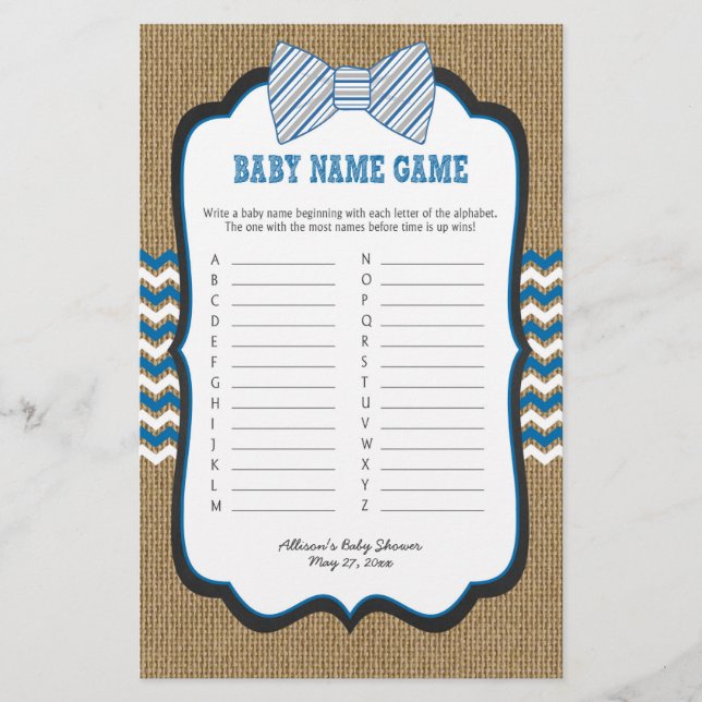 Bow Tie Baby Shower Games phone/baby name (Front)