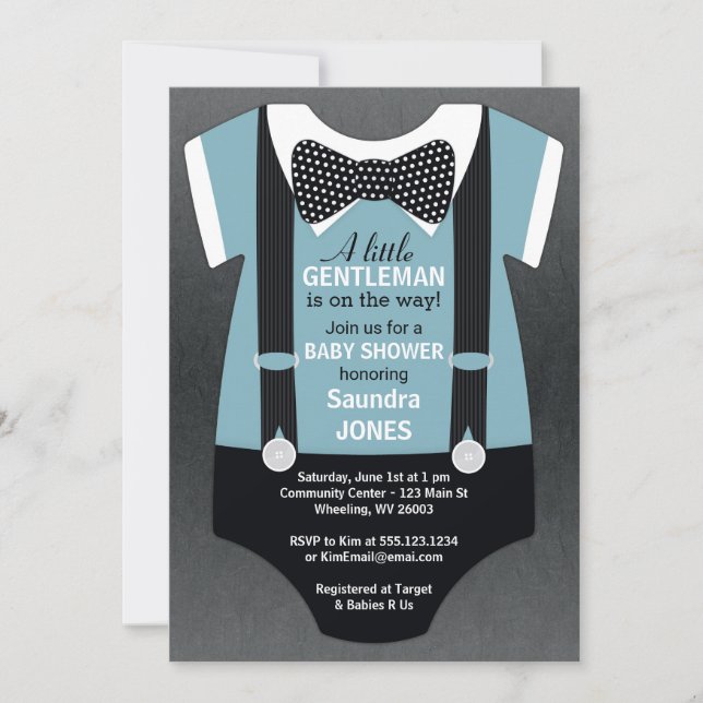 Bow Tie Baby Shower Invitation, Suspender Invite (Front)