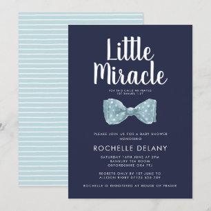 Bow tie Blue Little Miracle Baby Shower Invitation