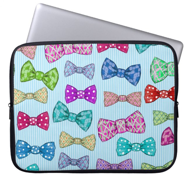 Bow tie, blue stripes, watercolor. laptop sleeve (Front)
