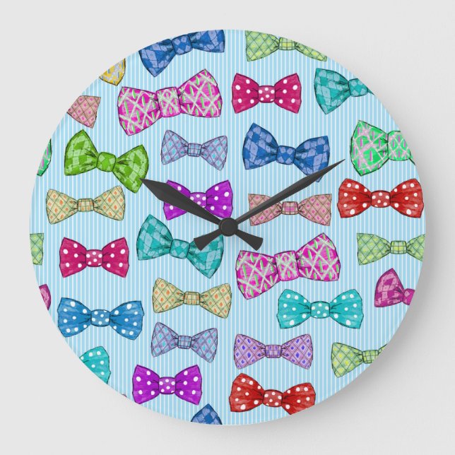 Bow tie, blue stripes, watercolor. large clock (Front)
