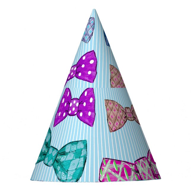Bow tie, blue stripes, watercolor. party hat (Front)