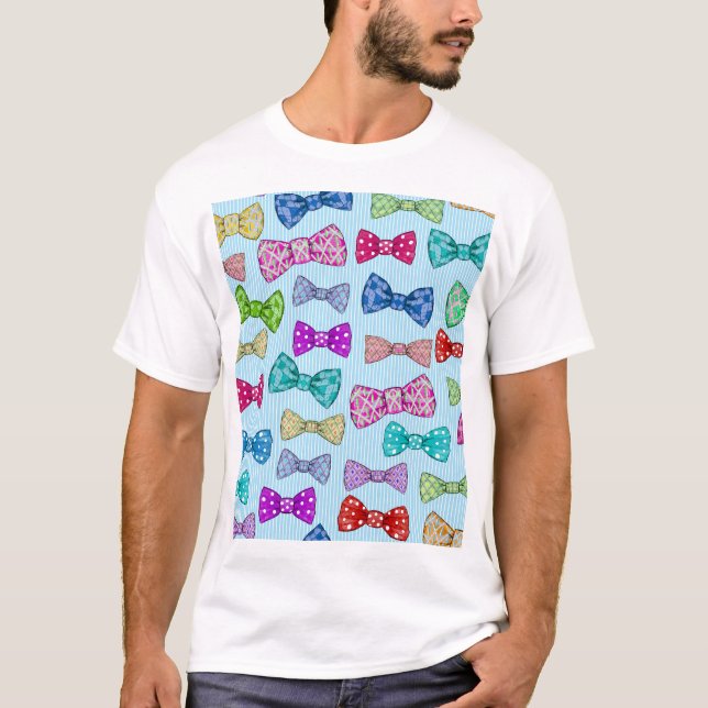 Bow tie, blue stripes, watercolor. T-Shirt (Front)