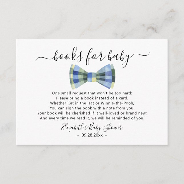 Bow tie Books for baby Baby Shower Enclosure Card (Front)