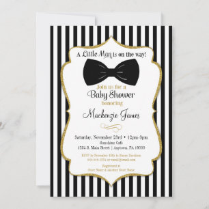 Bow Tie Boy Baby Shower Invitation Black Gold