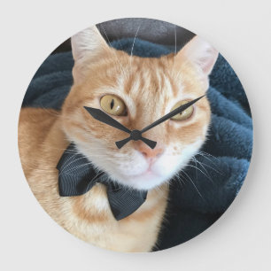 Bow tie cat large clock