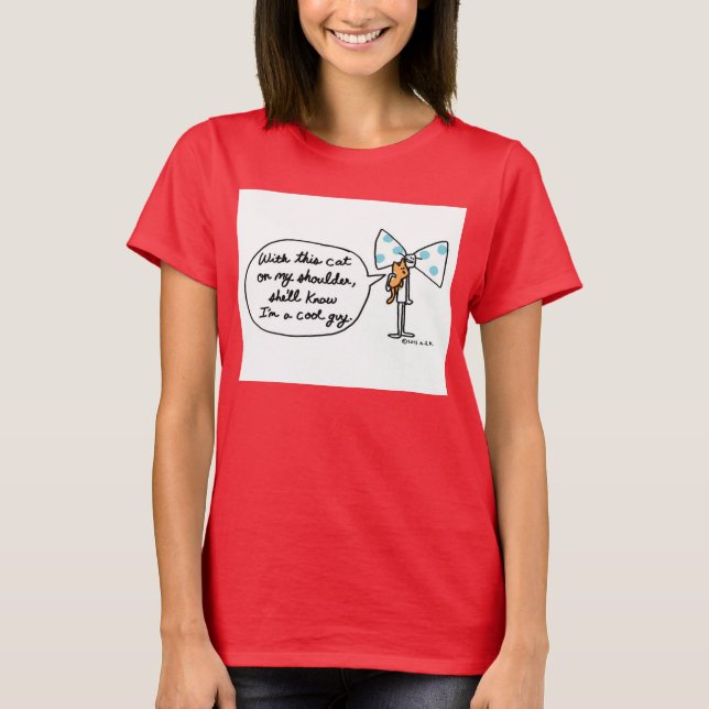 BOW TIE cat on shoulder T-Shirt (Front)