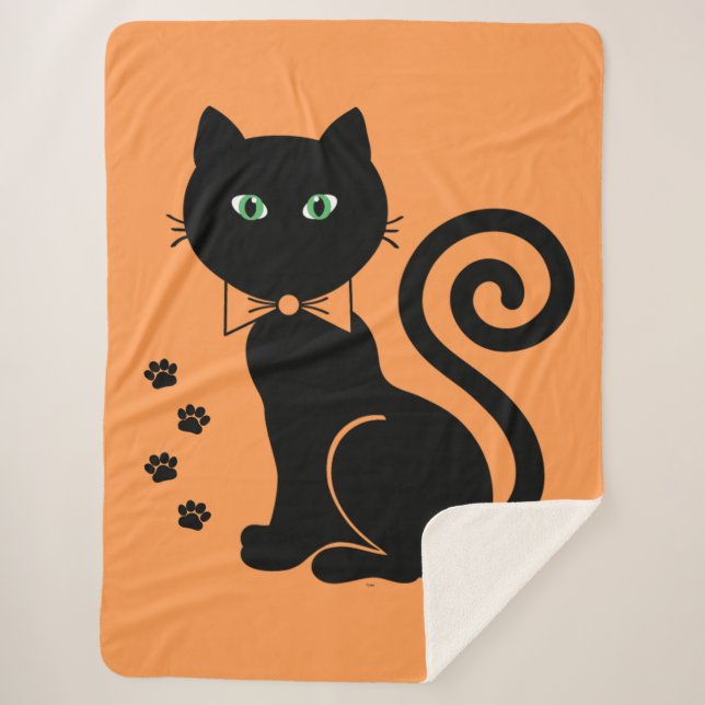 Bow Tie Cat Orange Sherpa Blanket (Front)