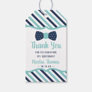 Bow Tie Favour Tag in Blue and Aqua, Little Man