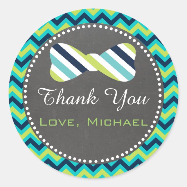 Bow Tie Gift Favour Label Blue Teal Chalkboard (Front)