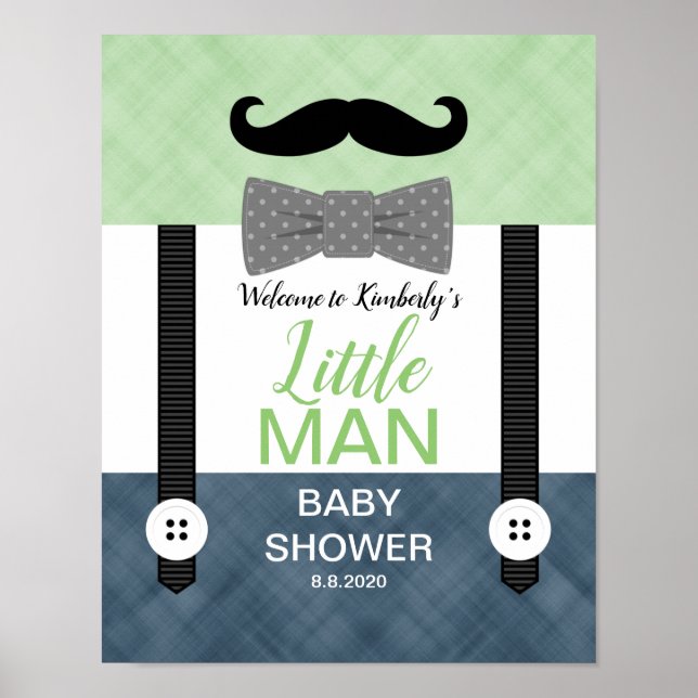 Bow tie green navy blue baby shower welcome sign (Front)