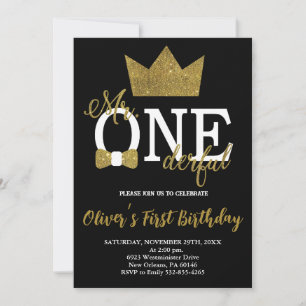 Bow Tie, Little Man, Mr One-derful Birthday Invitation