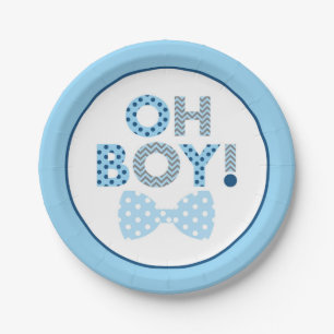 Bow Tie Oh Boy Baby Shower Paper Plate
