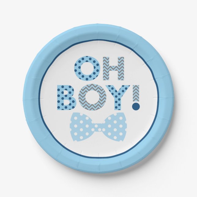 Bow Tie Oh Boy Baby Shower Paper Plate (Front)