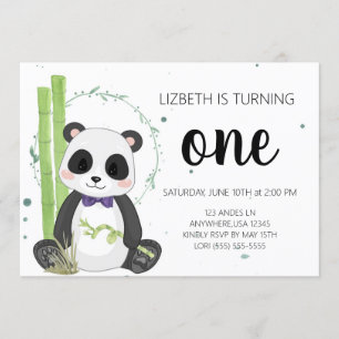 Bow tie Panda Birthday Invitations - Boy