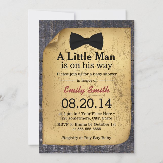 Bow Tie Rustic Wood Boy Baby Shower Invitation (Front)