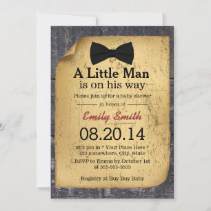 Bow Tie Rustic Wood Boy Baby Shower Invitation