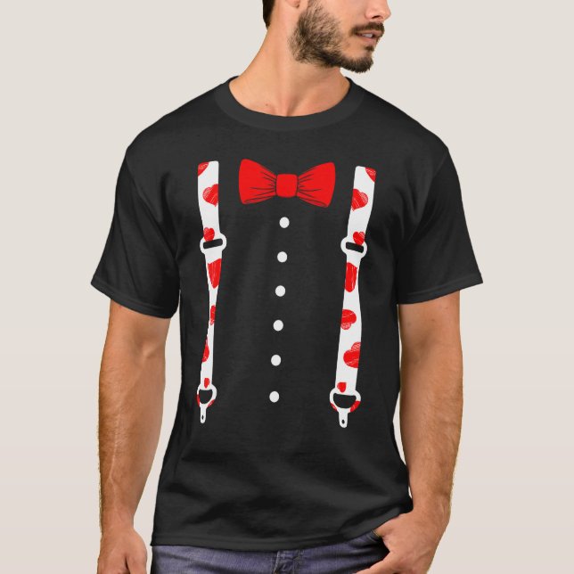 Bow Tie & Suspenders Cute Valentines Mens Boys T-Shirt (Front)