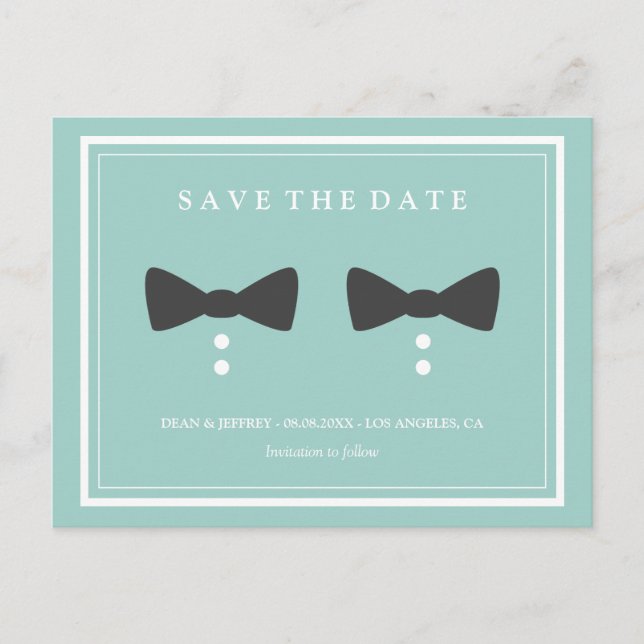 Bow Ties  - Gay Wedding Save the Date Announcement Postcard (Front)