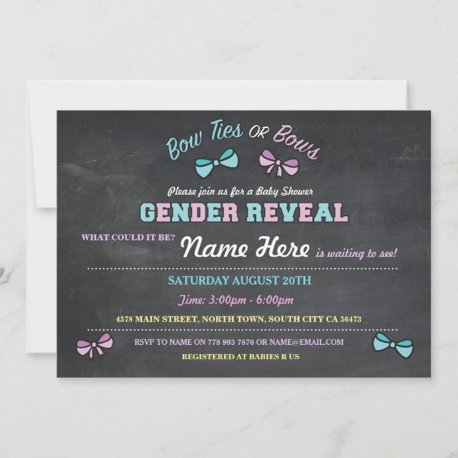 Bow Ties or Bows Gender Reveal Baby Shower invite (Front)