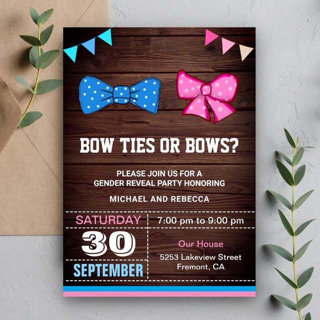 Bow Ties or Bows Gender Reveal Party Invitation (Creator Uploaded)