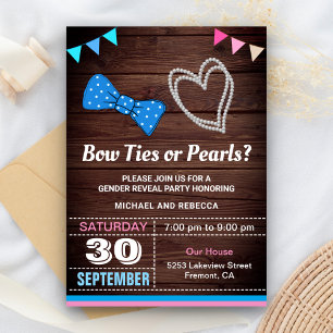 Bow Ties or Pearls Gender Reveal Party Invitation